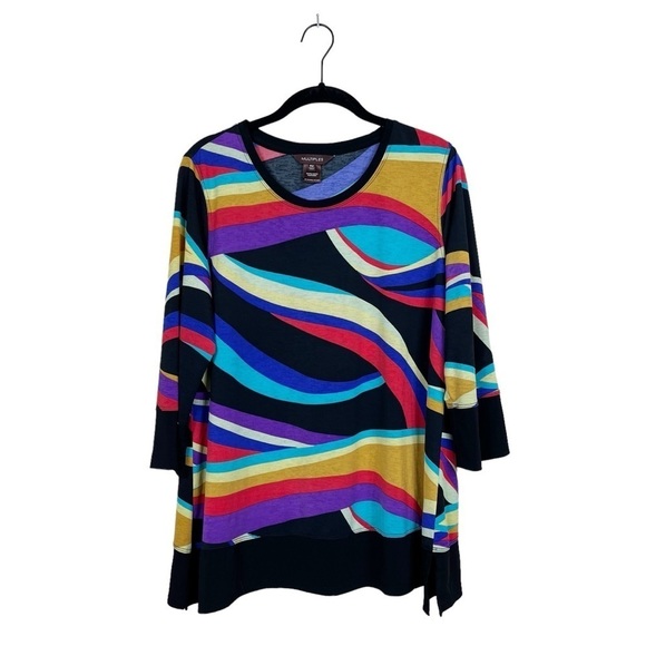 Multiples Multicolor Blouse Top 3/4 Sleeve Round Neck Stretch Size PM - Picture 2 of 5